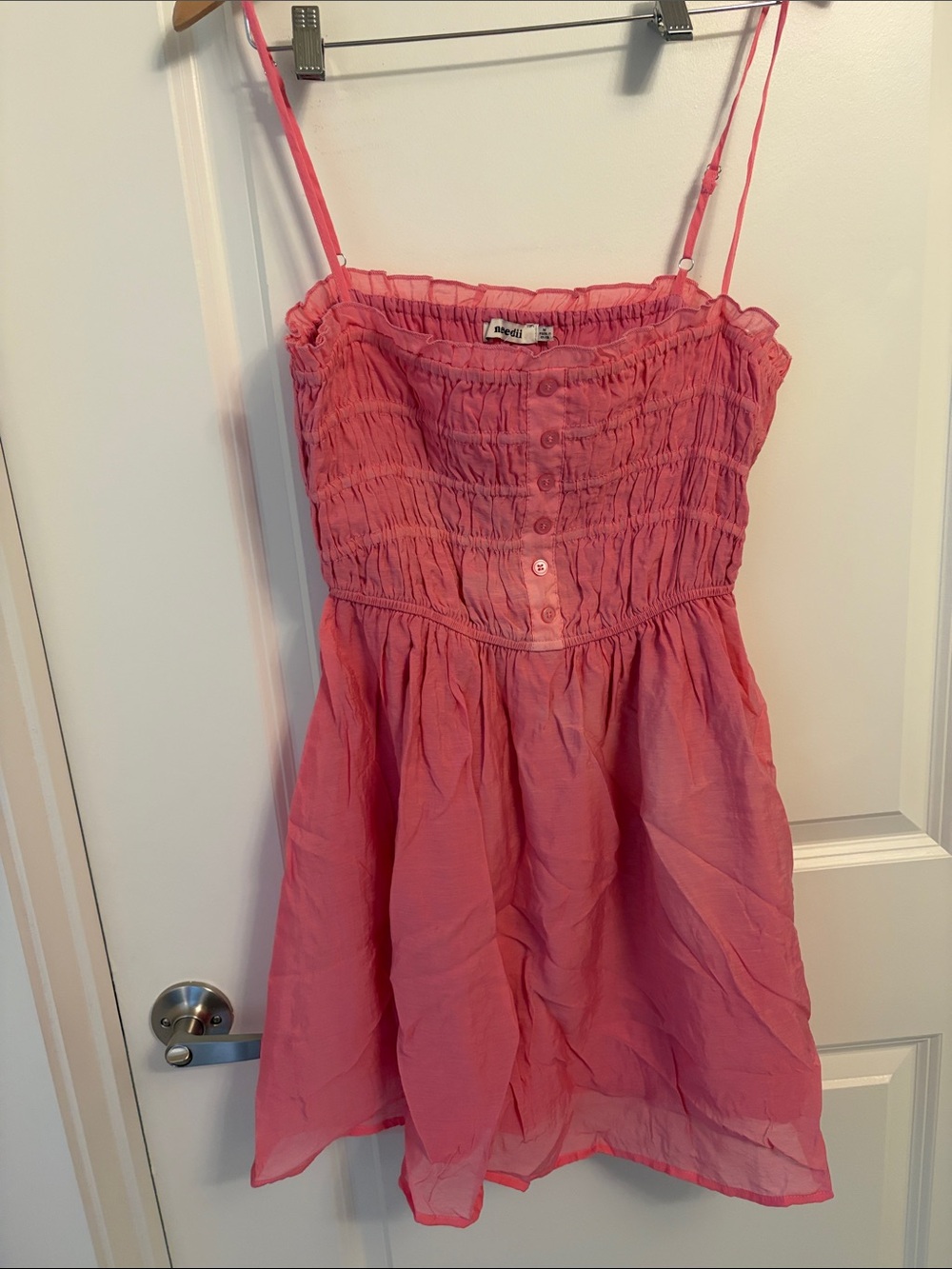 Smocked Pink Mini Dress with Spaghetti Straps